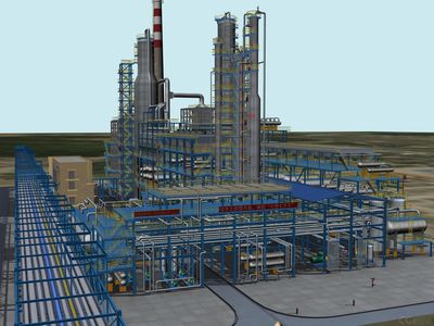 石油化工,煉油廠常減壓蒸餾3D模型,工業建筑場景,帶完整貼圖。虛擬仿真裝置模型。